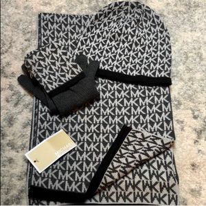 Michael Kors monogram knit scarf and hat set